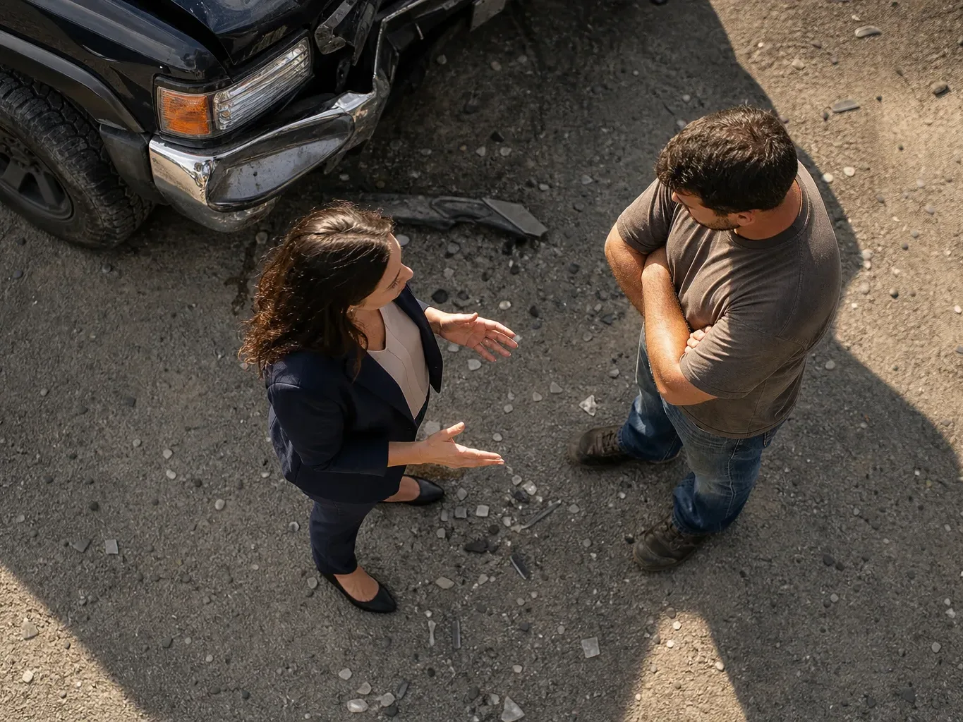 An attorney interviews a witness at a crash site